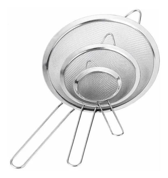 Imagem de Kit Com 3 Peneiras Coador Aço Inox Pmg Utensílios De Cozinha