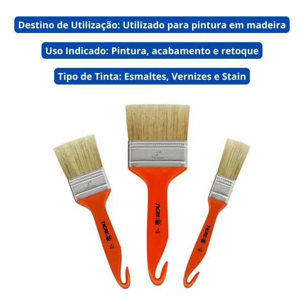 Imagem de Kit com 3 Pinceis Trincha Média para Verniz Ref 696 Tigre