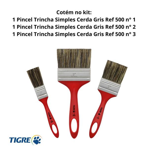 Imagem de Kit com 3 Pincel Trincha Simples Cerda Gris Ref 500 Tigre