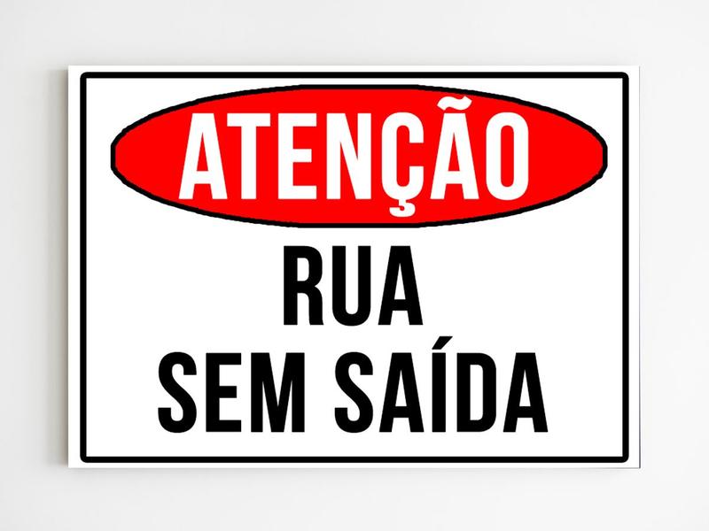 Imagem de kit com 3 placas de sinalização atenção rua sem saida mdf