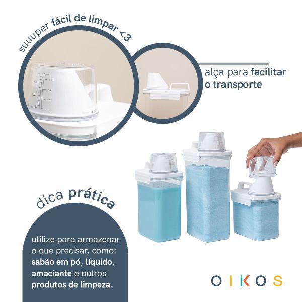 Imagem de Kit com 3 porta sabão em pó com copo dosador e travas - Oikos