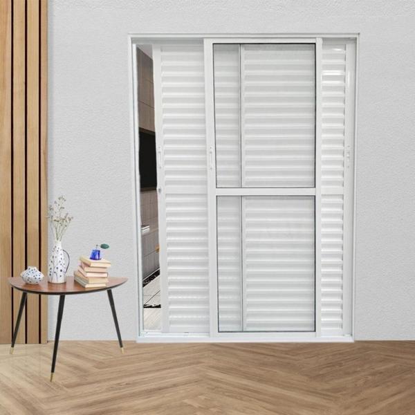 Imagem de Kit com 3 Portas Balcão de Alumínio 3 Folhas Móveis 210 X 120cm com Fechadura Linha 25 Branco