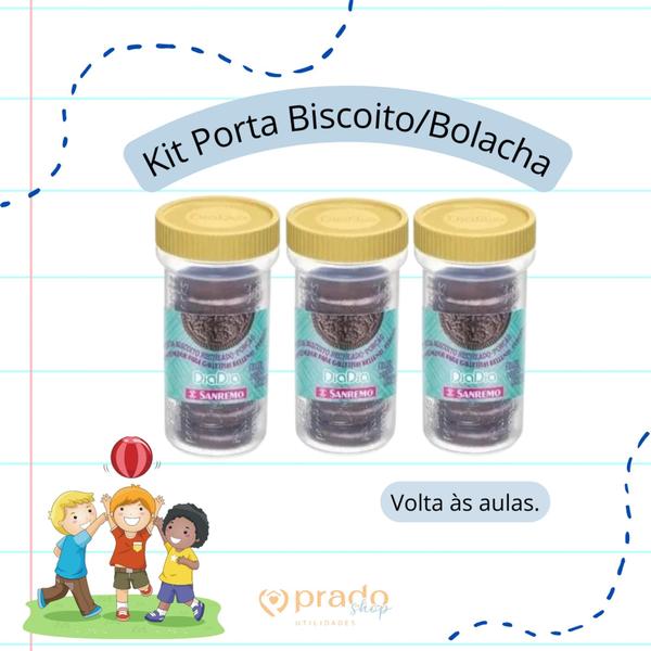 Imagem de Kit Com 3 Pote Porta Biscoito Bolacha Recheado Plástico Sanremo Escola Lanche Kids