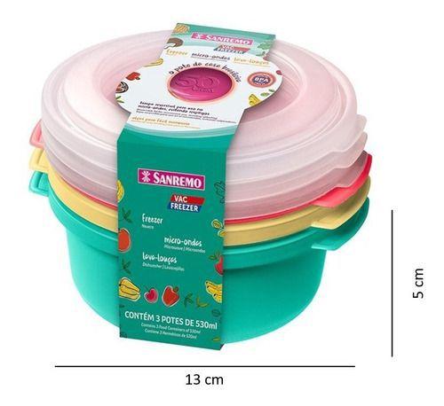 Imagem de Kit Com 3 Potes Herméticos Para Comida De Criança Bebê Com Tampa Livre Bpa 530ml