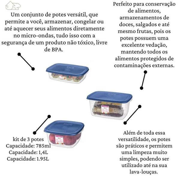 Imagem de kit com 3 Potes para Alimentos e Mantimentos Sanremo Azul