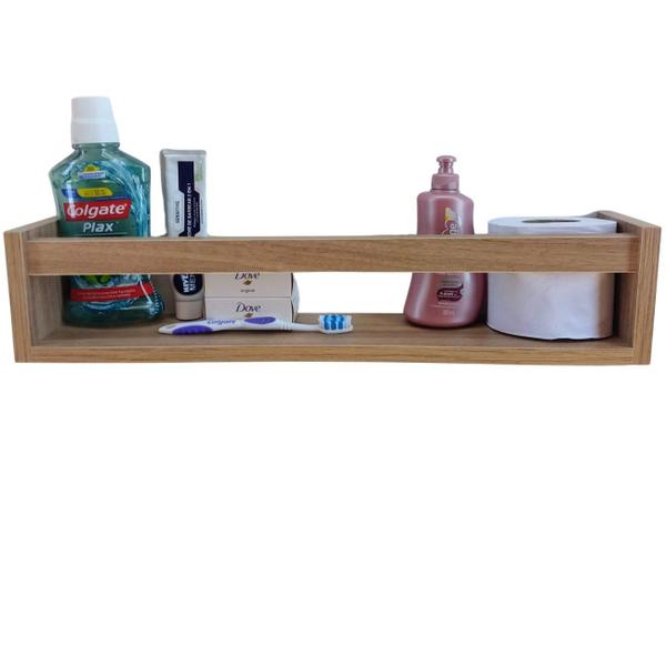 Imagem de Kit Com 3 Prateleiras De Banheiro Nicho De Parede Lavabo Mdf Madeira 55cm