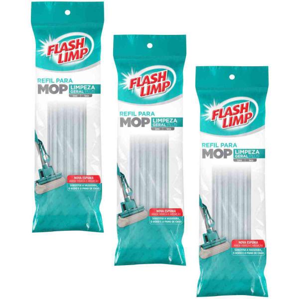 Imagem de Kit com 3 refil para mop flash limp limpeza geral plus absorvente