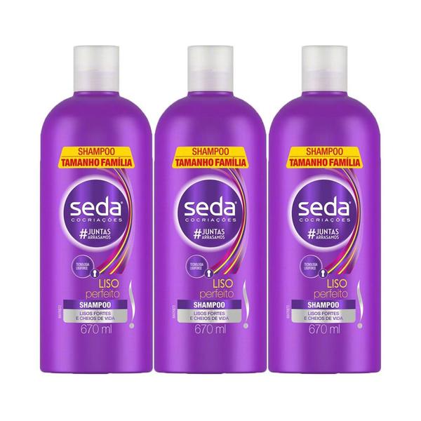 Imagem de Kit com 3 Shampoos Seda Cocriações Liso Perfeito 670ml Tamanho Família