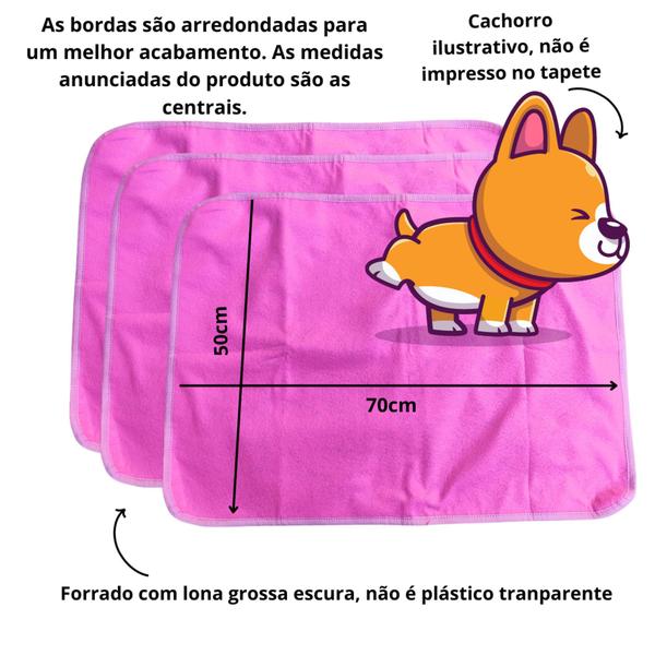 Imagem de Kit com 3 Tapetes Higiênicos Lavaveis Cor de Rosa - 200 Lavagens Cada - Tam G 70x50cm