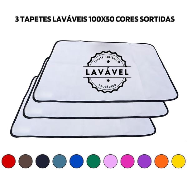 Imagem de Kit com 3 Tapetinhos Alta Absorção para Pets 100x70 Sortidos - 200 Lavagens - Ecológico