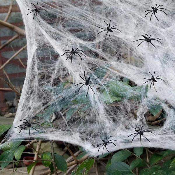 Imagem de Kit Com 3 Teia De Aranha Branca Para Halloween Decoração