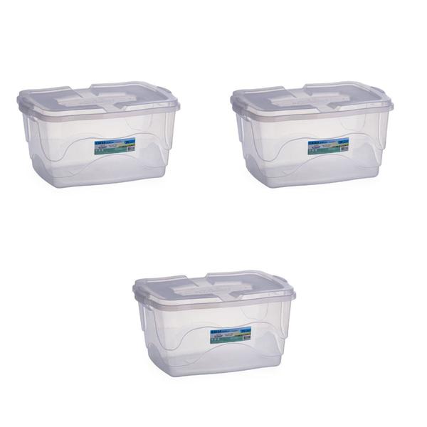 Kit com 3 Unidades Caixas Organizadoras Transparente 20L 23x32,8x45cm - Ana Decorações Imagem de Kit com 3 Unidades Caixas Organizadoras Transparente 20L 23x32,8x45cm