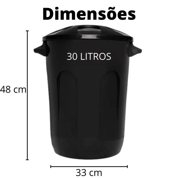 Imagem de Kit Com 3 Unidades Cesto Fechado Com Tampa 30L Preto Eco Na