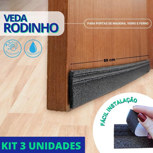 Imagem de Kit com 3 unidades Protetor contra insetos veda porta rodinho adesivo 80 cm