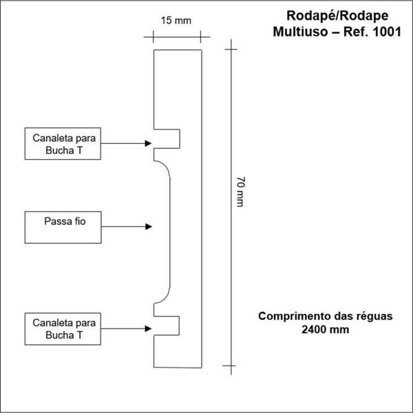 Imagem de Kit com 30 Barras Rodapé de Mdf 10cm X 15mm X 2,40m Guarnição Lisa Moldufama 1001 72m