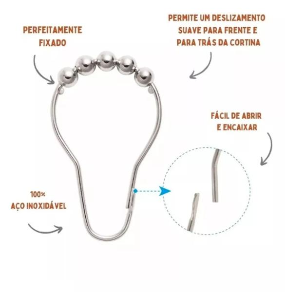 Imagem de Kit Com 35 Argolas Gancho Deslizador De Cortina Alta Durabilidade