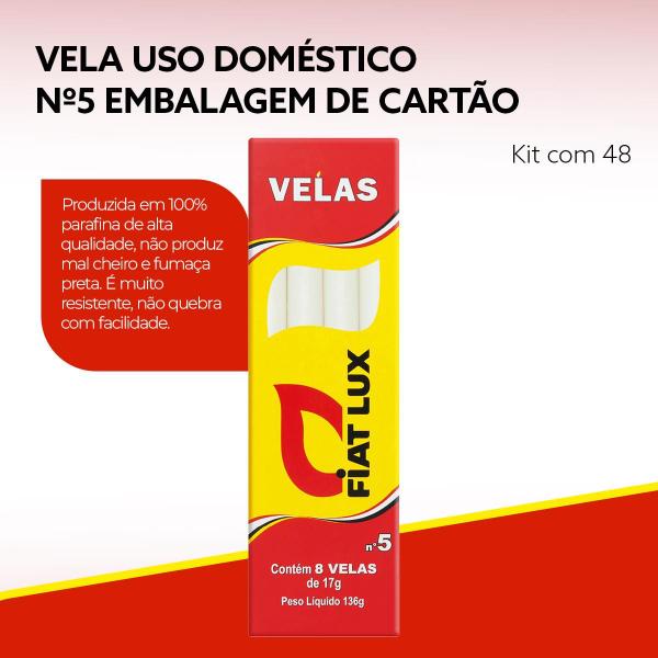 Kit com 384 Unidades de Vela de Parafina e fio de Algodão de 12g Fiat Lux Nº5 Resistente Imagem de Kit com 384 Unidades de Vela de Parafina e fio de Algodão de 12g Fiat Lux Nº5 Resistente