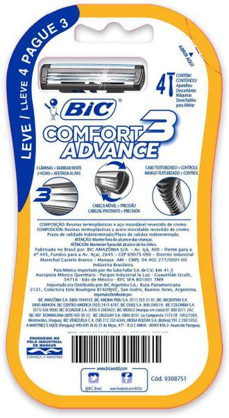 Imagem de Kit Com 4 Aparelho De Barbear Bic Comfort 3 Advance ul