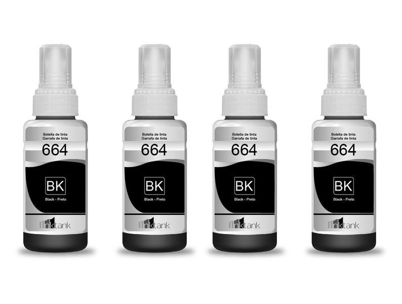 Imagem de Kit com 4 bk Tinta Preta 70ml L110 L455 T664120 L1300 L455