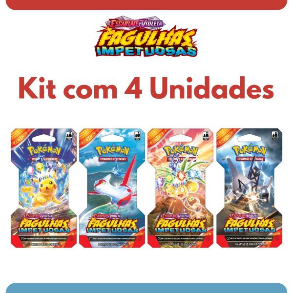 Imagem de Kit com 4 Blisters Unitários Pokémon Escarlate e Violeta Fagulhas Impetuosas Coleção Cards Pikachu