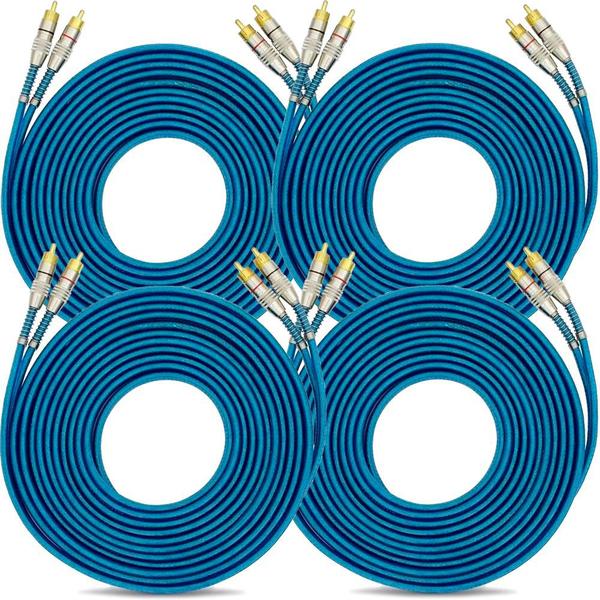 Imagem de Kit com 4 Cabos RCA 5 Metros Dupla Blindagem Cobre Azul