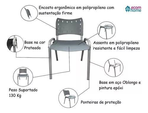 Imagem de Kit Com 4 Cadeiras Iso Para Escola Escritório Comércio Cinza Base Prata
