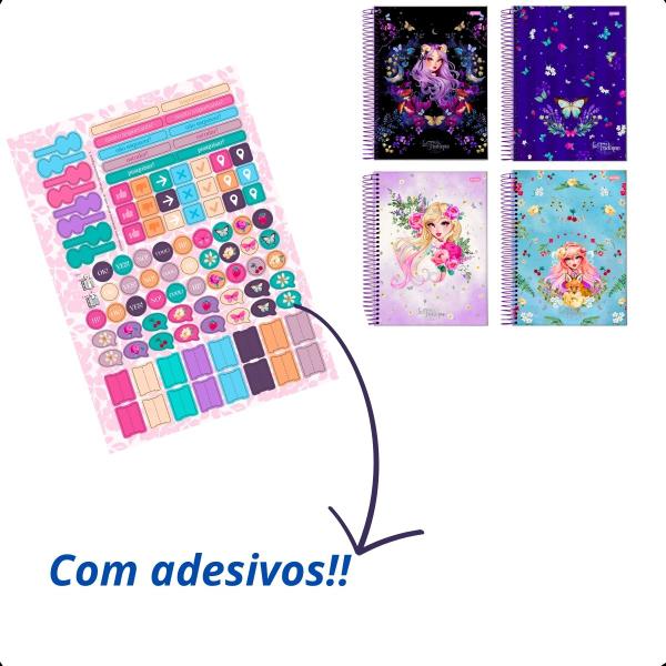 Imagem de Kit com 4 caderno feminino Espiral 1 matéria capa dura 80 folhas material escolar 