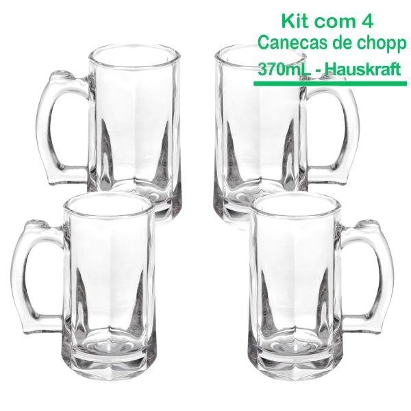 Imagem de Kit com 4 Caneca De Vidro Temperado Chopp 370ml Cerveja Drink