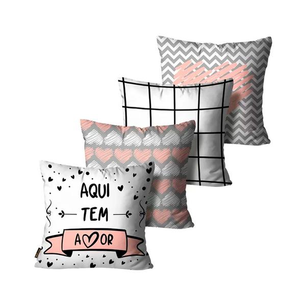 Imagem de Kit com 4 Capas de Almofadas Decorativas Aqui Tem Amor