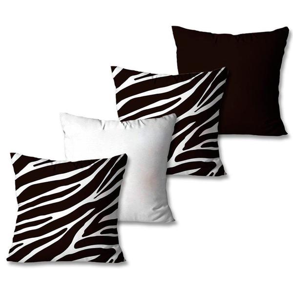 Imagem de Kit com 4 Capas de Almofadas Decorativas Zebra Preto e Branco