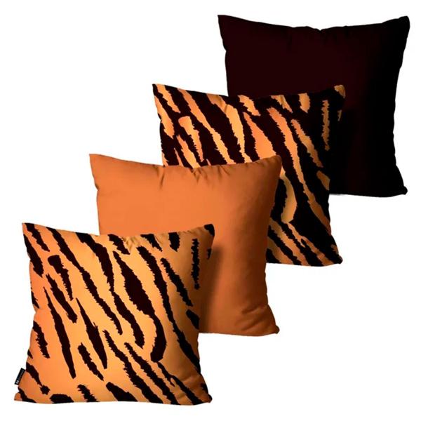 Imagem de Kit Com 4 Capas Para Almofadas Mdecore Tigre 45x45