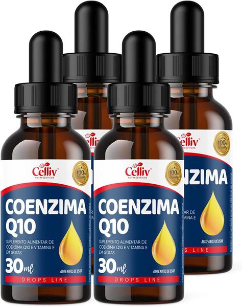 Imagem de Kit Com 4 - Coenzima Q10 100mg Por Porção e Vitamina E Sabor Menta em Gotas 30ml Celliv