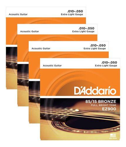 Imagem de Kit Com 4 Encordoamento Cordas Daddario Para Violão Aço 010