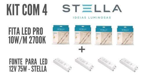 Imagem de Kit Com 4 Fita 10w/m 2700k Stella + 4 Fonte 12v 75w Stella