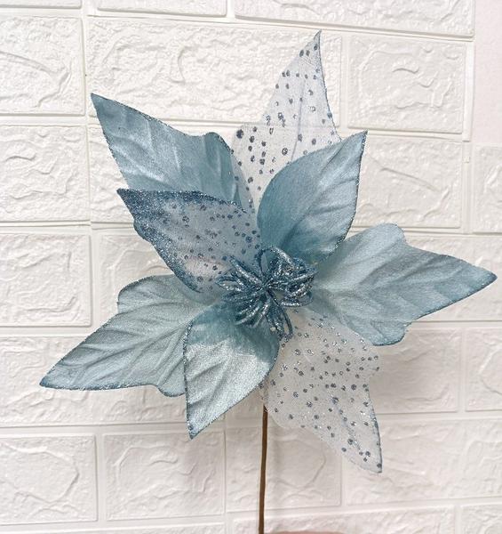 Imagem de Kit com 4 Flores Poinsetia Decorativa Azul 31cm