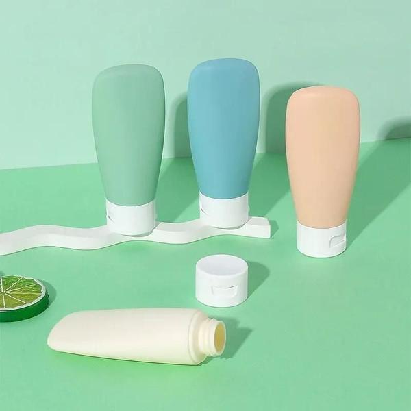 Imagem de Kit com 4 Garrafas de Viagem Squeezables Coloridas - 60ml - À Prova de Vazamentos