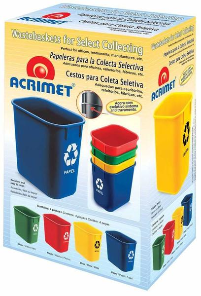 Imagem de Kit com 4 lixeira de coleta seletiva 24 litros acrimet 574.0