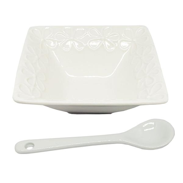 Imagem de Kit com 4 molheira porcelana louça branca c/ colher