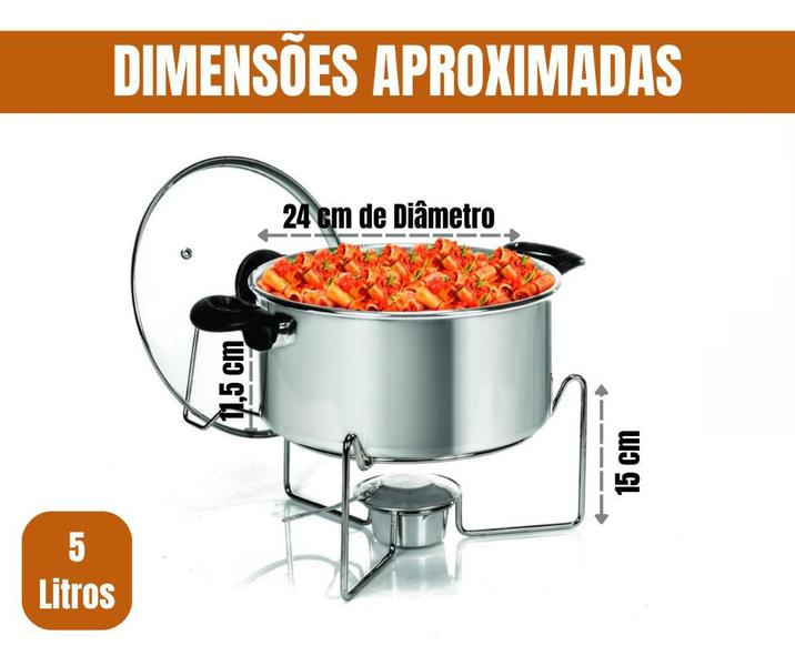 Imagem de Kit com 4 Panelas Rechaud Redondo de Aluminio Com Tampa De Vidro E Alça 5 Litros