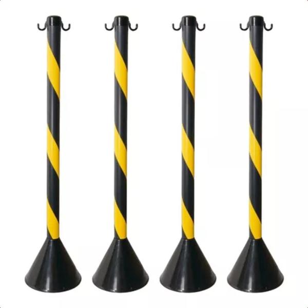 Imagem de Kit com 4 Pedestais Plásticos Zebrado Preto/Amarelo 90cm Plastcor