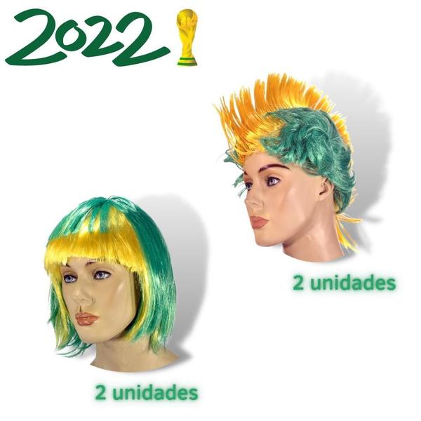 Imagem de Kit Com 4 Perucas Verde Amarelo Chanel Punk Brasil Copa Do Mundo