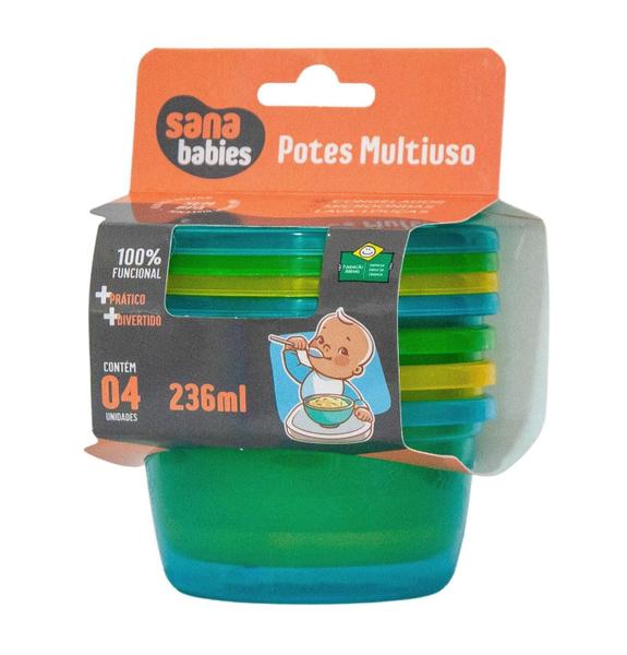 Imagem de Kit com 4 Potes Papinha E Alimentos Multiuso Sana Babies  Menino 236ml