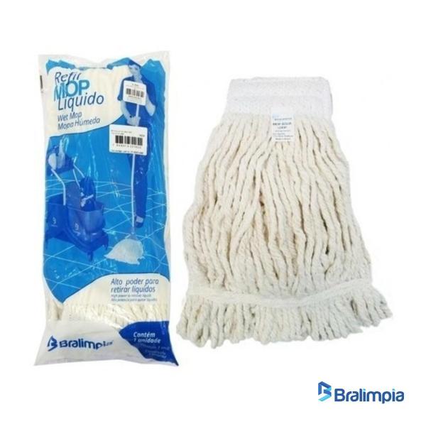 Imagem de kit com 4 Refil Mop Úmido Algodão Ponta Dobrada Bralimpia Limpeza 320