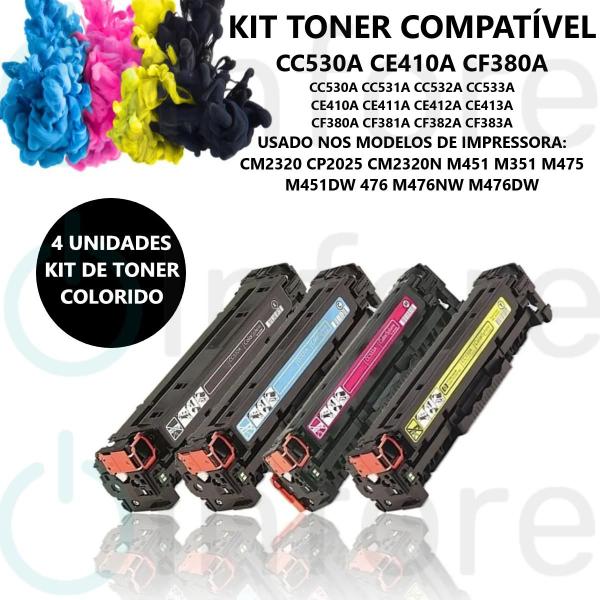 Imagem de  Kit Com 4 Toner Para M475dw CE410A Compatível M476dw CF380A CP2025 M351 CC530A 