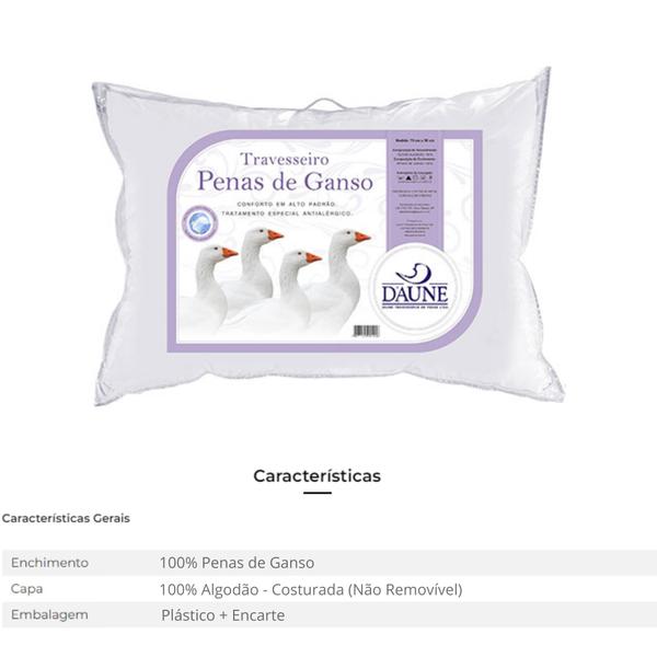 Kit com 4 Travesseiros Médios - Penas Naturais - Daune Imagem de Kit com 4 Travesseiros Médios - Penas Naturais