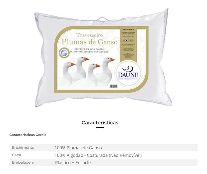 Kit com 4 Travesseiros Plumas 5 Estrelas - Daune Imagem de Kit com 4 Travesseiros Plumas 5 Estrelas