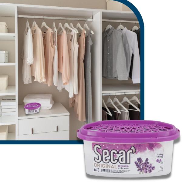 Imagem de Kit com 5 Anti Mofo Secar Original Lavanda 80g Desumificador Guarda Roupa Gaveta Armario Closet 