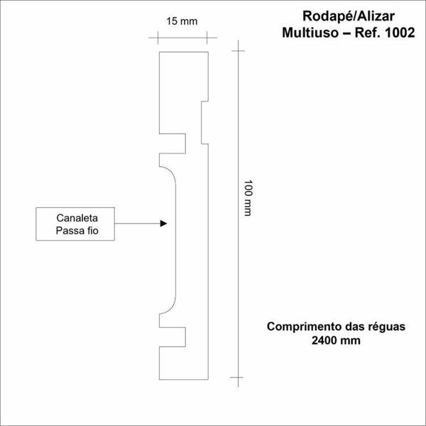 Imagem de Kit com 5 Barras Rodapé de Mdf 10cm X 15mm X 2,40m com Friso Moldufama 1002 12m