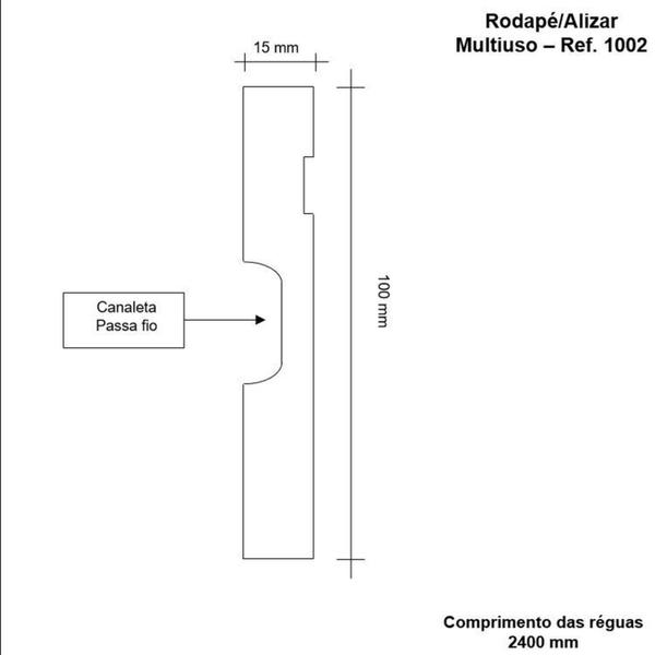 Imagem de Kit com 5 Barras Rodapé de Mdf 10cm X 15mm X 2,40m com Friso Moldufama 1002 12m