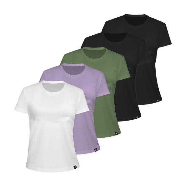 Imagem de Kit com 5 Camiseta Algodão Sportswear Muvin - Feminina - Mais Conforto para seu Treino e Caminhada